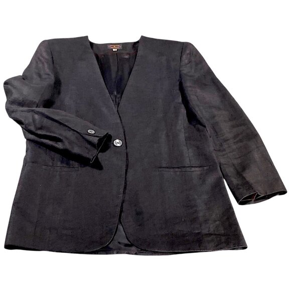 Charter Club Jacket Womens 12 Black Linen Blazer Boss Career Minimalist 80s VTG - Picture 1 of 16